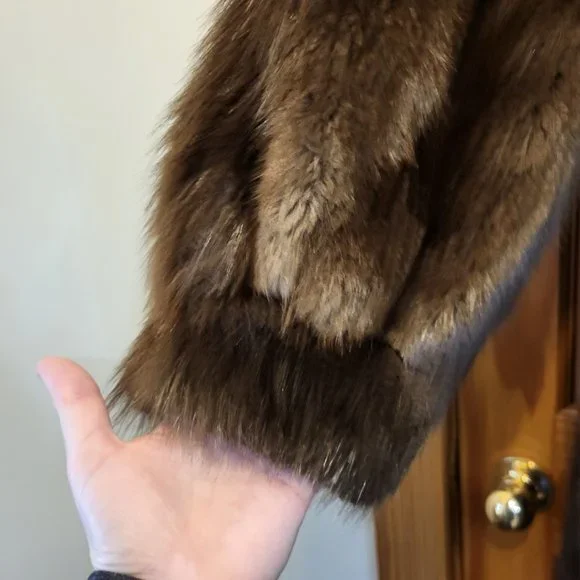Vintage 80s full length Hooded Beaver fur coatsize large to XL